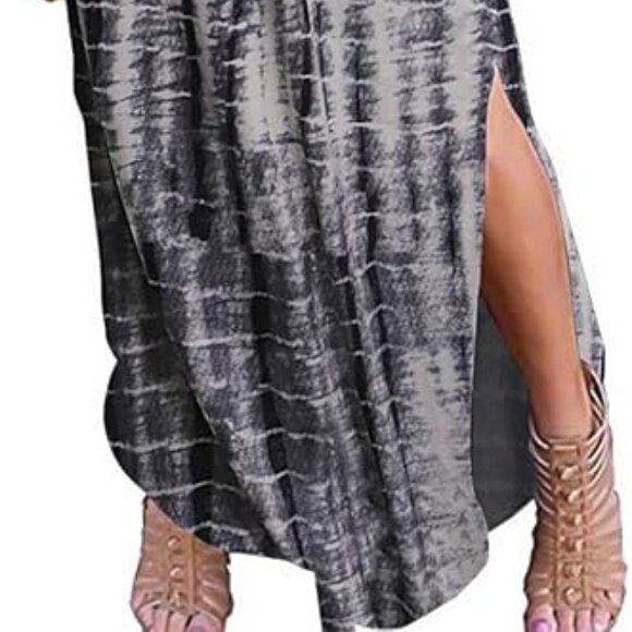 HUSKARY Women's Summer Maxi Dress Casual Loose Pockets Long Dress Short Sleeve S - Picture 5 of 5